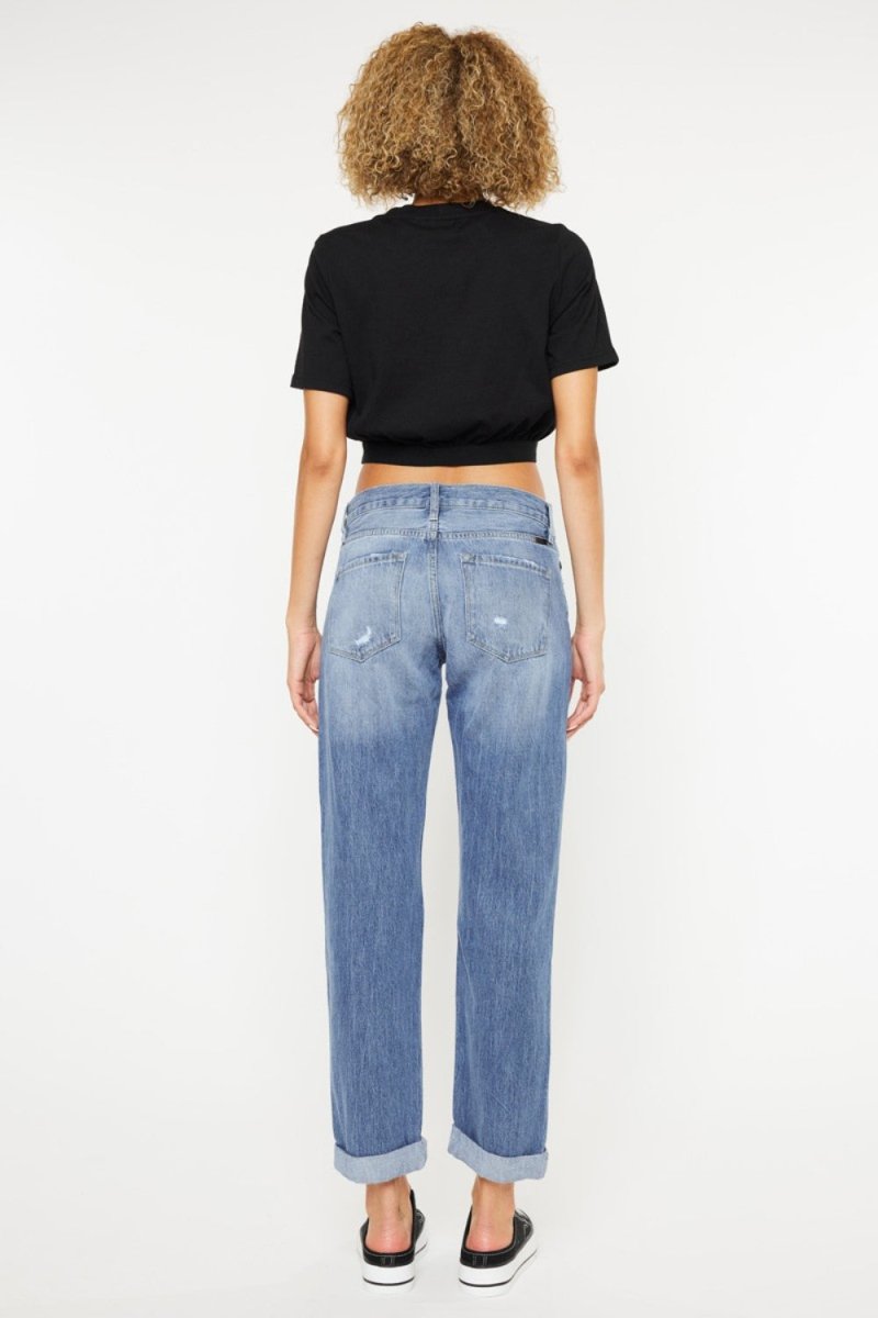 Kancan Mid Rise Distressed Straight Jeans - Bottoms Sale